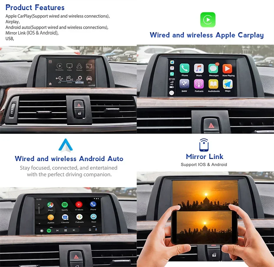NaviFly Wireless Carplay and Android Auto Retrofit Kit For BMW E60 E70 E71 E90 F20 F21 F30 F31 F34 F36 F48 F15 F16 F25 F26 F49