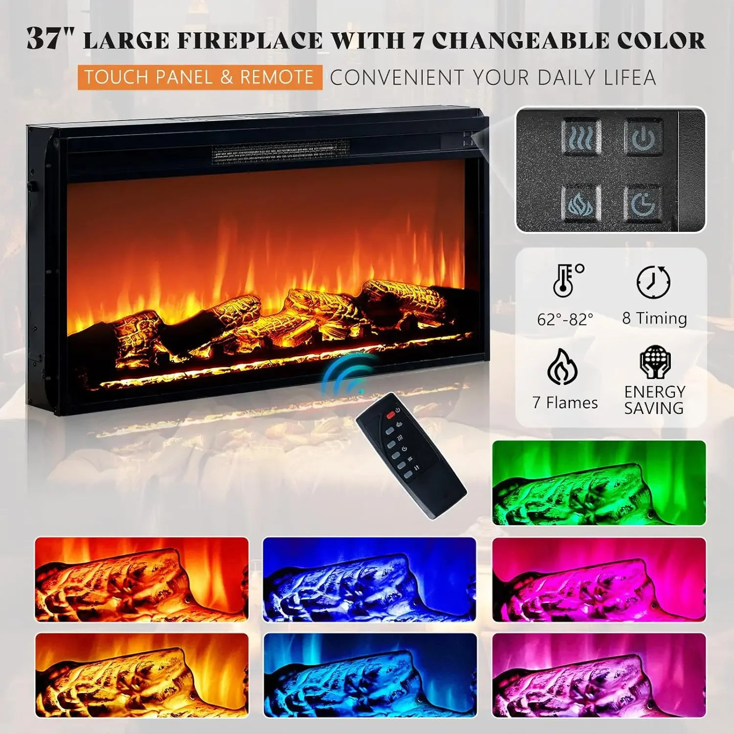 NEW-70" Farmhouse TV Stand with 37" 7,Color Fireplace for 80" TVs,Dresser Stand w/Heater,4 Storage Drawers, Grey