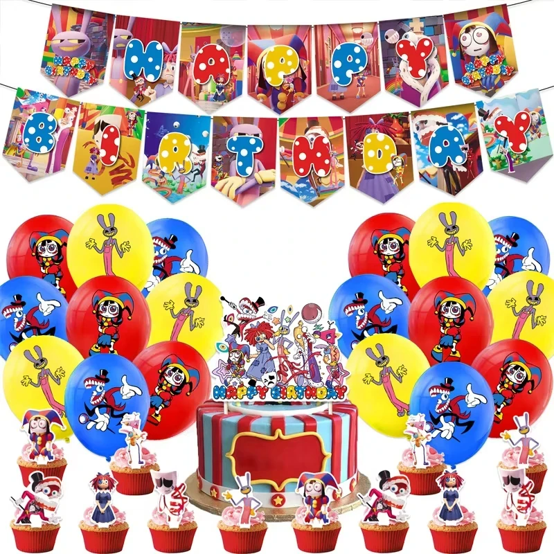 New The Amazing Birthday Party Decorations Digitaled Circus Tableware Set Plates Banner Tablecloth for Baby Shower Supplie Gifts