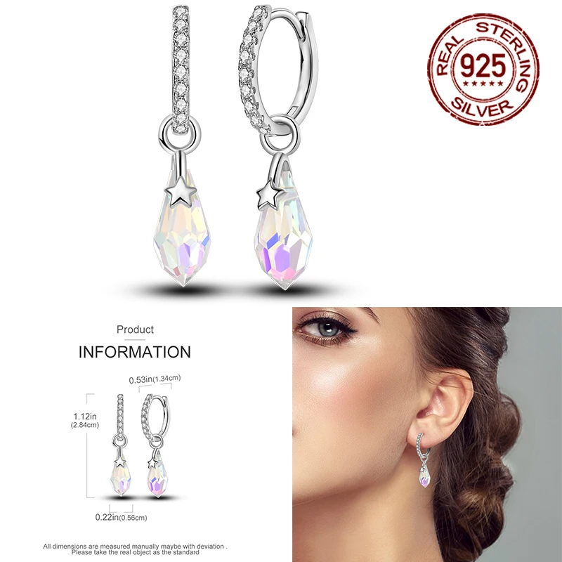 925 Sterling Silver Hoop Earrings Four-Leaf Clover Horseshoe Women