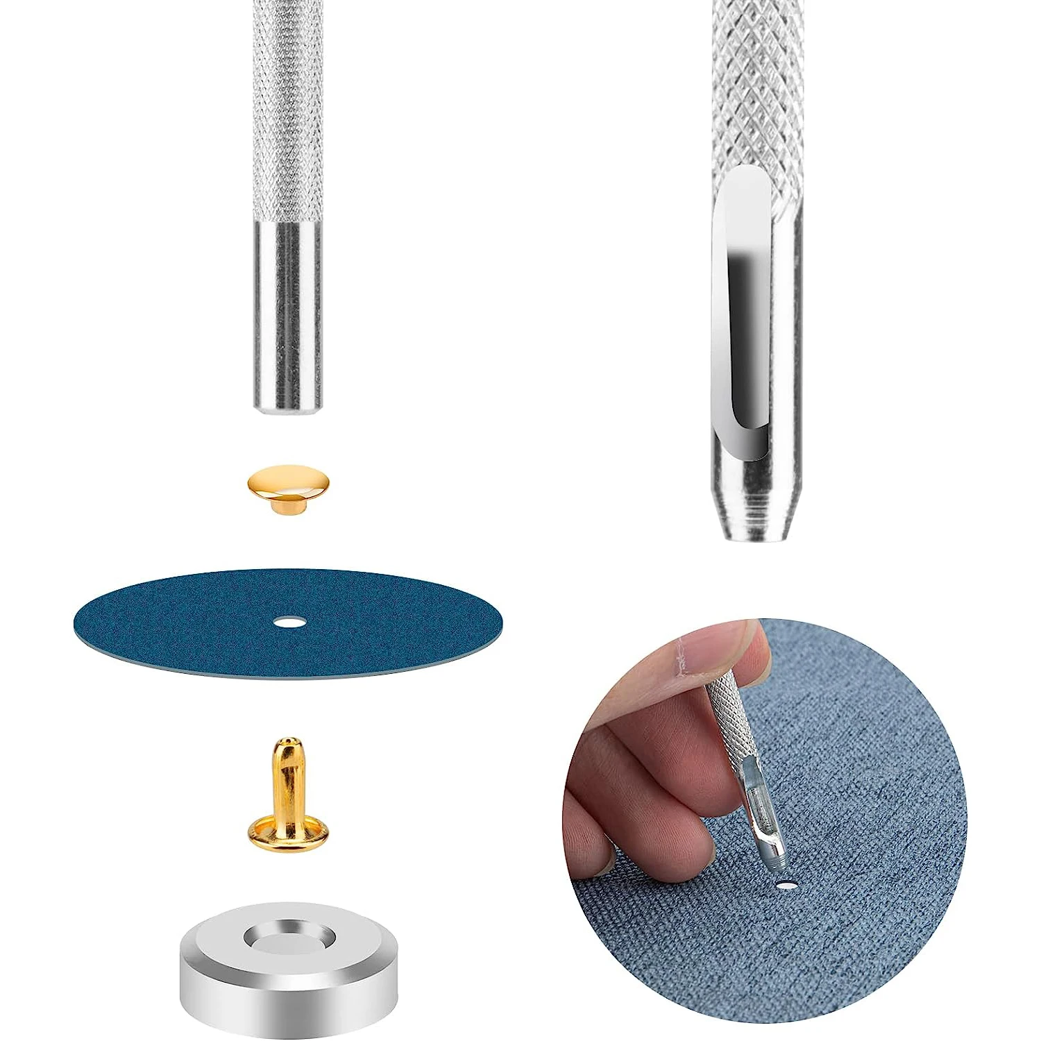Kit Rivetti In Pelle Rairsky – 180 Pezzi, 3 Misure, 4 Colori, Con Punzonatrice E Base, Per Borse, Cinture, Scarpe Fai Da Te - 2