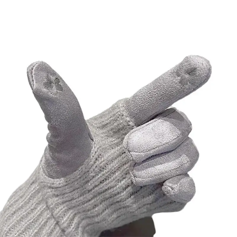 Women's Snowflake Knit Warm Gloves Stylish Thickened Wool Student Cycling Touchscreen Split-Finger Thermal Gloves