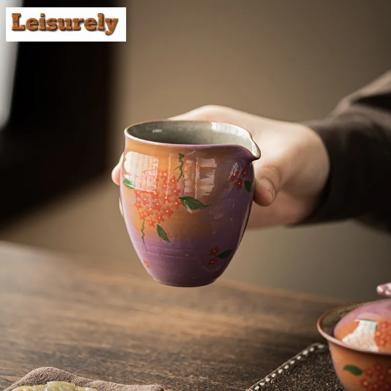 140ml Hand Drawn Small Flower Tea Pitcher Pour Tea Cha Hai Dispenser Justice Cup Oolong Tea Fair Mug Tea Ceremony Supplies Gift