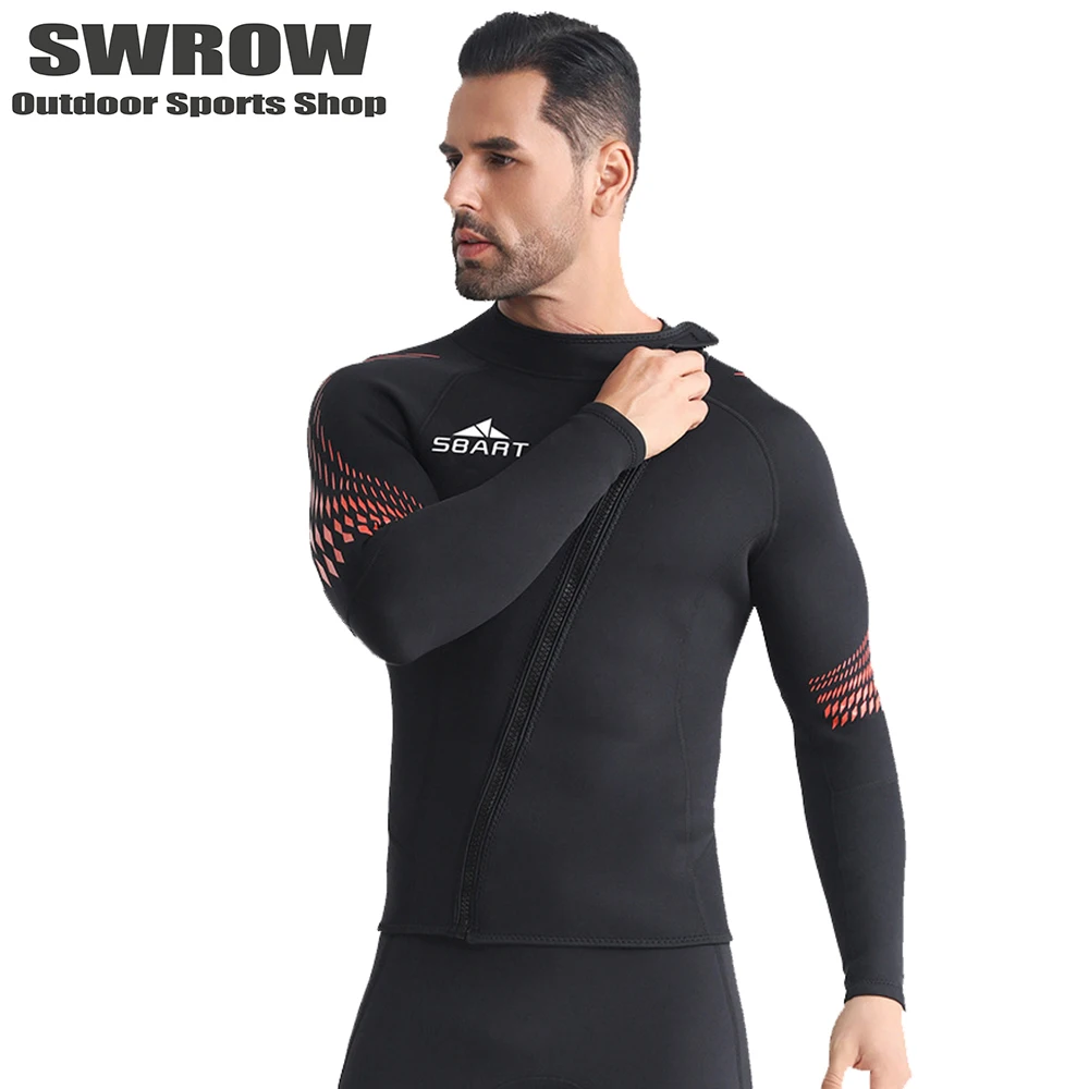 

New 3MM Neoprene Diving Suit Men's Split Long Sleeve Oblique Zipper Top Thickened Warm Surfing Swimming Top Diving Suit Top 2023