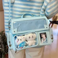 Sac à dos japonais de couleur unie pour femmes, carré en cuir Y2K, Harajuku, grande capacité, Ita, poignée Anime, bandoulière 5