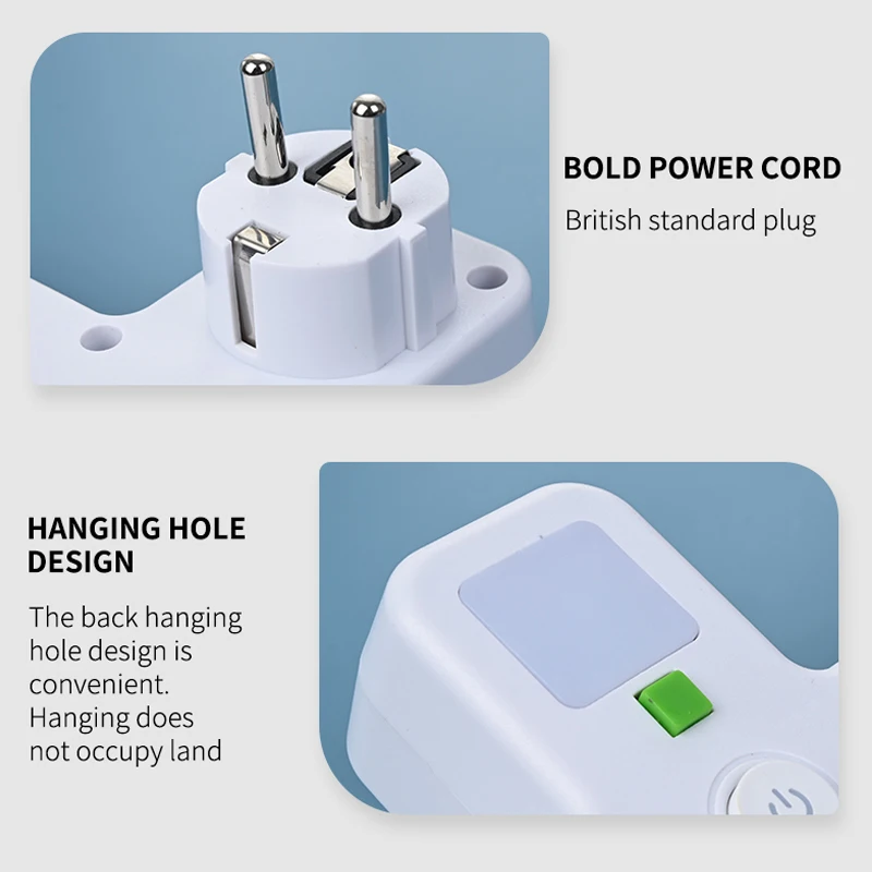 Desktop EU Plug Power Strip with 3 AC Outlets + 2 USB Ports + 1 Type C, 6-in-1 Plug Socket Adapter Wall Charger for Home Office