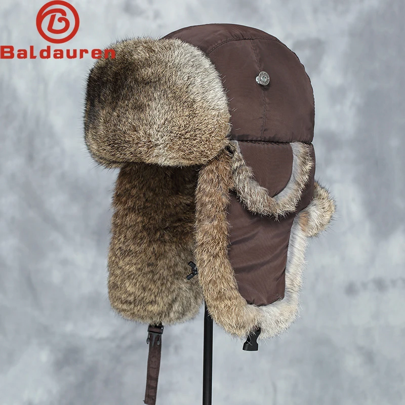 Winter Hat For Men Real Rabbit Fur Ear Cap Warm Russian Fur Beret winter hat,fur hat