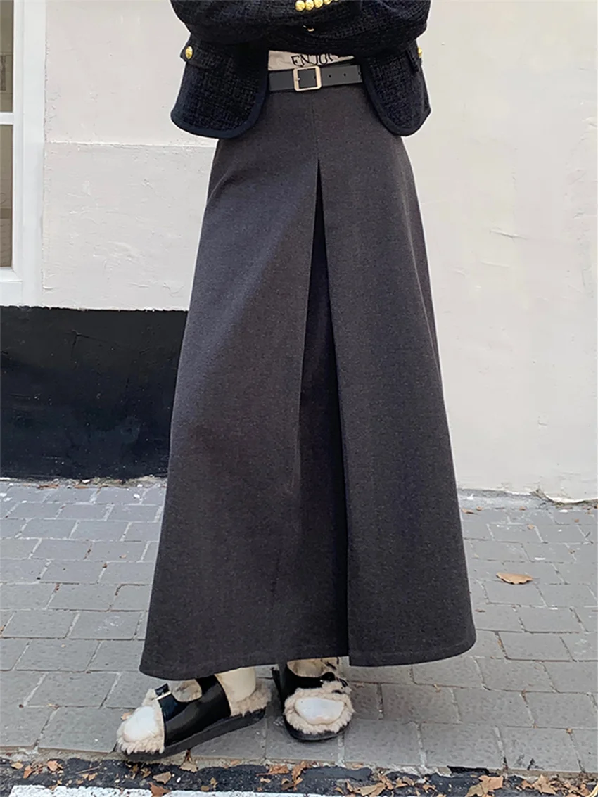 

Женская шерстяная юбка-макси с высокой талией, плиссированная