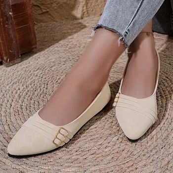 2025 ربيع الخريف جديد حار بيع وأشار أنيقة شقة شقة أحذية نسائية عصرية مريحة كعب منخفض العمل حذاء فاخر 3