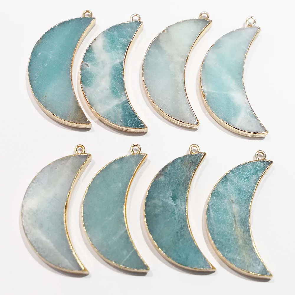 Natural Stone Amazons Crescent Moon Necklace Pendant Gilt Edge Reiki Charms Making Fashion DIY Jewelry Accessorie Wholesale 6Pcs