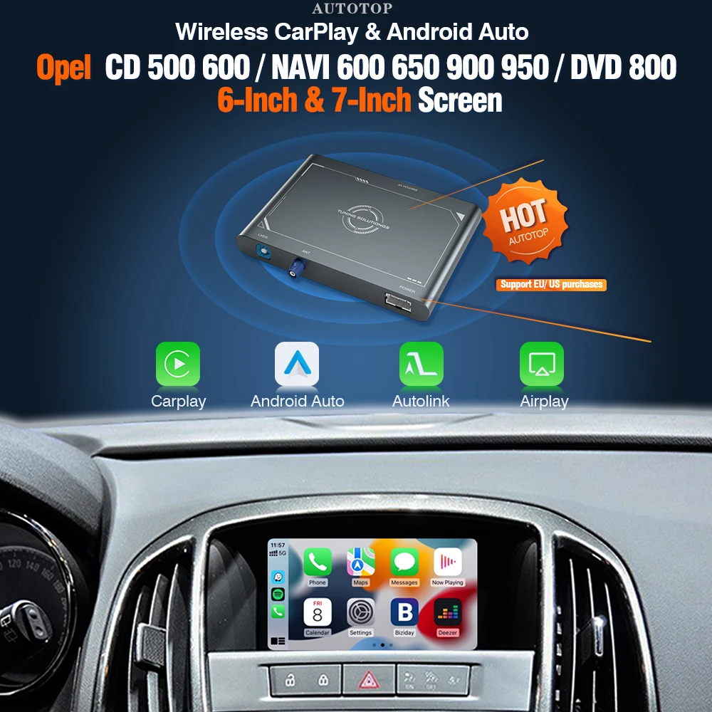 AUTOTOP Wireless CarPlay and Android for Opel CD 500 600 NAVI 600 650 900 950 DVD 800 Multimedia Module Fit 6 & 7-Inch Screen 1