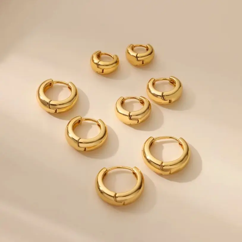 Classic Hoop Earrings for Women Girls Gold Color Chunky Stainless Steel