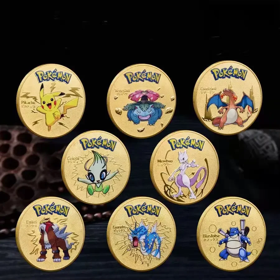 thumbnail image 1 of 8Pcs/set Gold s Coins Pikachu Anime Commemorative Coin Charizard Golden Round Metal Coin Toys, 1 of 5