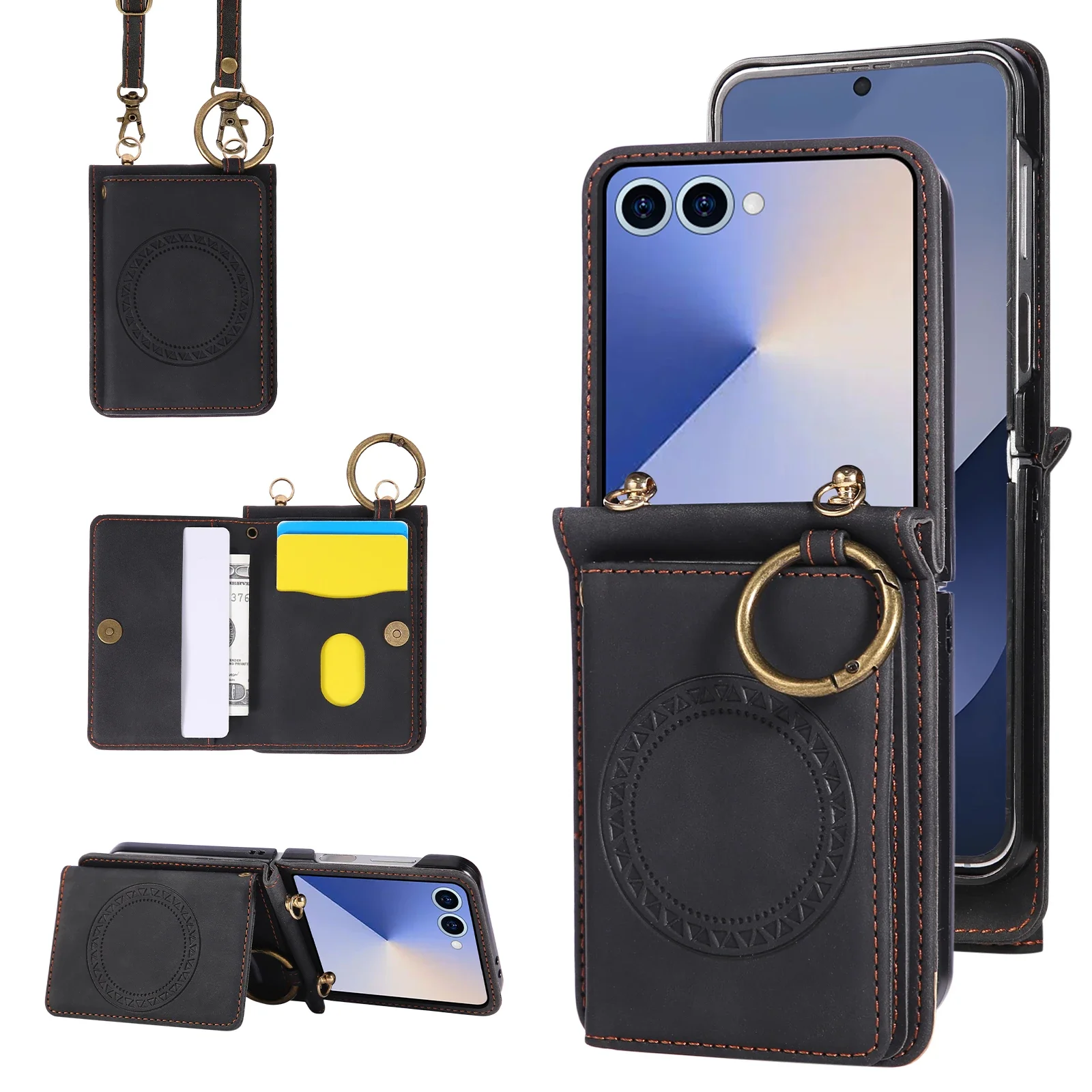 Magnetic Leather Wallet Crossbody Phone Case with Card Holder