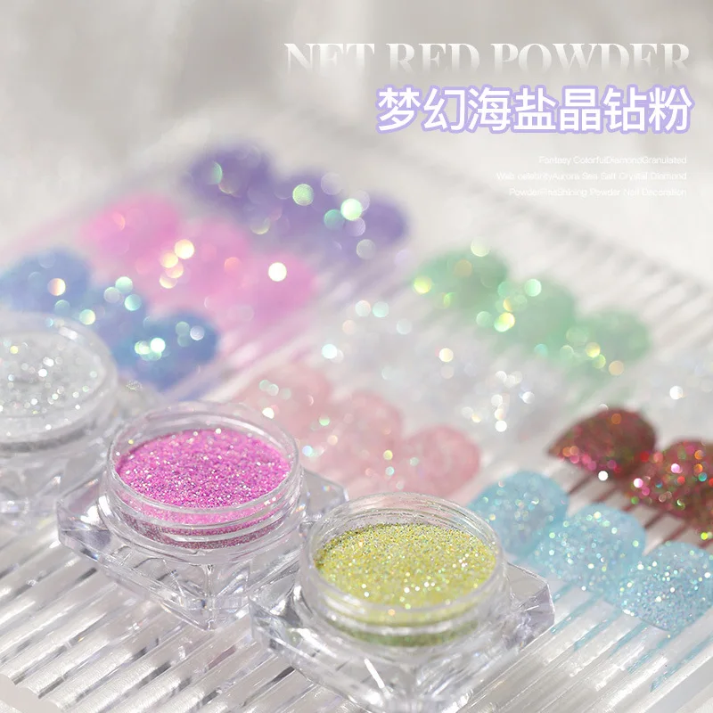 1 Scatola Aurora Sea Salt Nail Powder Crystal Diamonds Glitter Iridescente Riflettente Per Unghie Glitter Sparkly Chrome Pigment Polish Gel & *