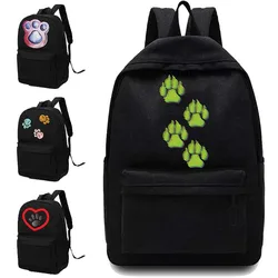 Unisex Shoulders School Bag Canvas Women Backpacks Sport Bag Dog Footprints Pattern Printed Backpack Designer Laptop Backpack