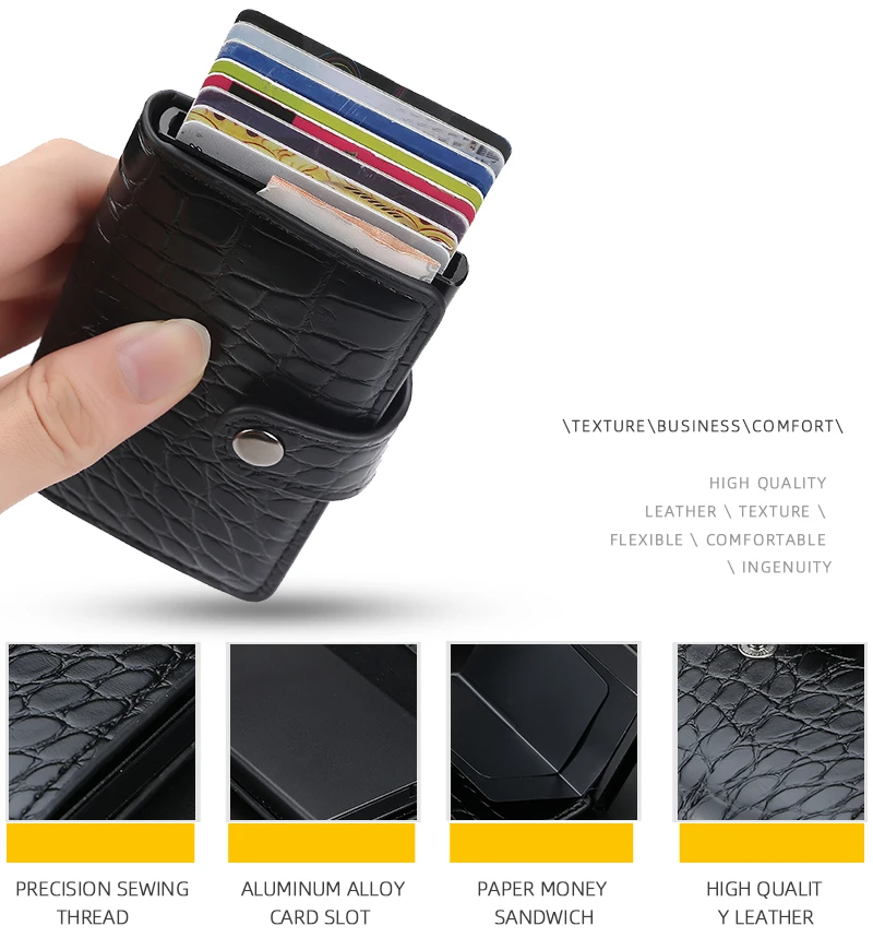 2022 New Business ID Credit Card Holder Men and Women Metal RFID Vintage Aluminium Box PU Leather Card Wallet Note Carbon