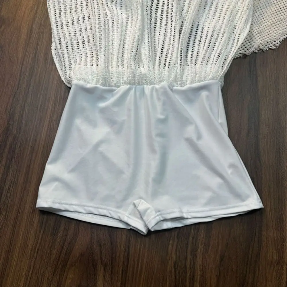 Lockerer, langärmliger Badeanzug, Pullover, Strandmode, Häkelstrick-Badeanzug, ausgehöhlter Sonnenschutz, dreiteiliges Set, Badebekleidung