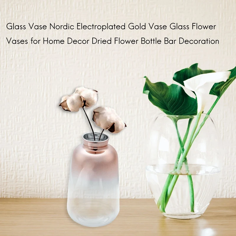 Hot Sale Glass Vase Nordic Electroplated Gold Vase Glass Flower Vases for Home Decor Dried Flower Bottle Bar Decoration 5