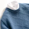 Cashmere Sweater Men's O-Neck Thickened Diamond Sweater Loose Large Casual Knit Backing Winter Wool Sweater 1