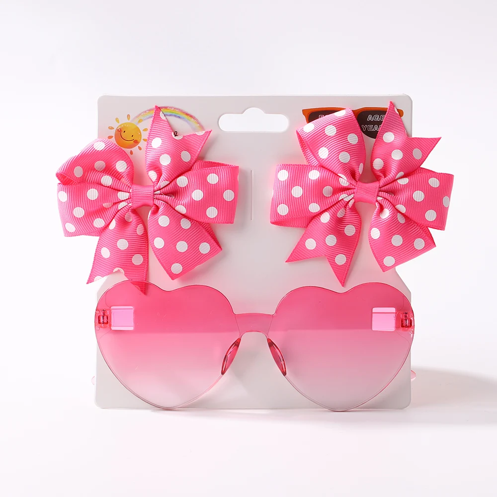 3Pcs/Set Fashion Baby Hair Accessories For Kids Cute Solid Dot Hairpin Colorful Heart Sun Glasses Girls Boutique Bowknot Clips 6