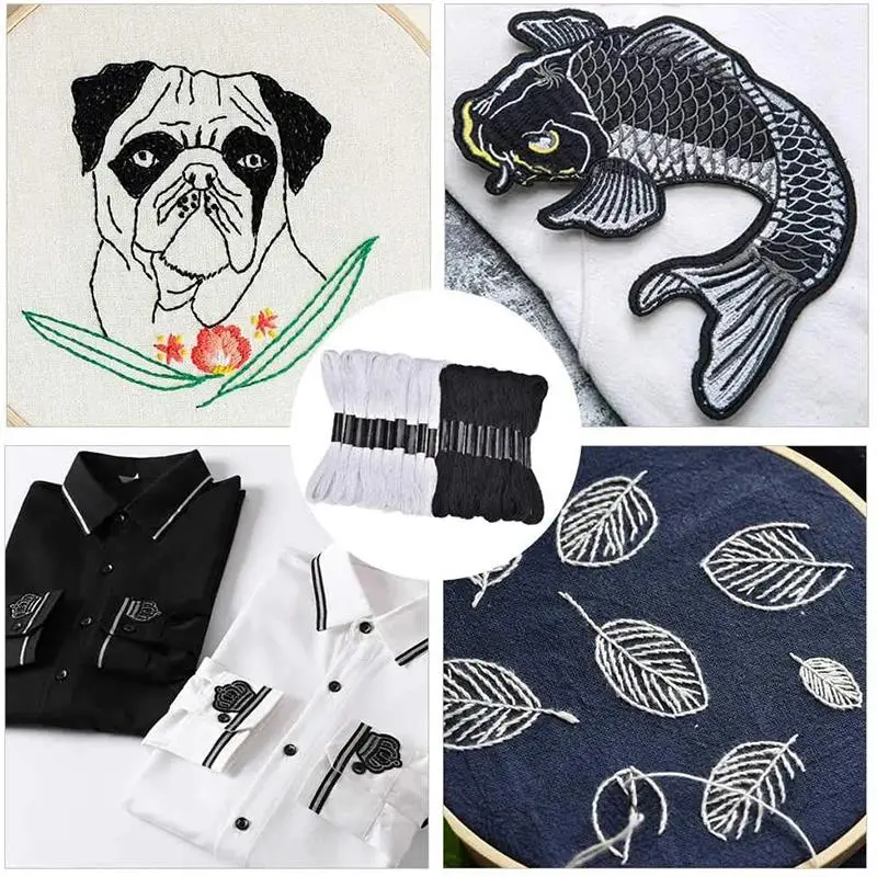 Cross Stitch Embroidery Thread For DIY Homemade Craft Sewing Accessories 12 White+12 Black Embroidery Floss