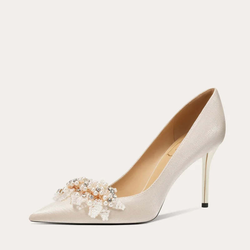 

Женские свадебные туфли на высоком каблуке, туфли-лодочки с острым носком и пыльным блеском