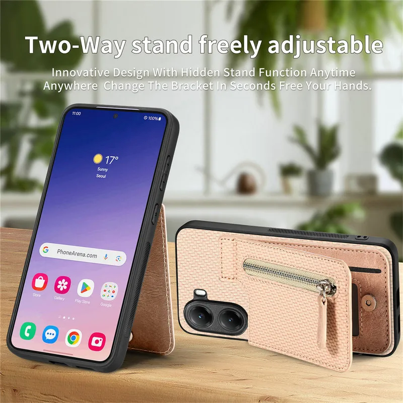 Luxury Leather Card Holder Back Cover with Zipper Wallet