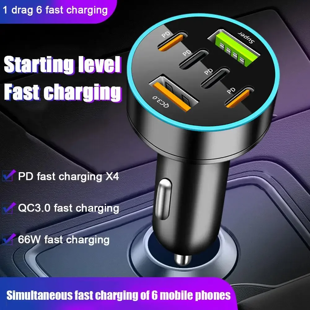 New Digital Display Car With 4 USB Car Charger 66w Fast Charging Car Mobile Phone Adapter PD Mobile Phone Charging Head