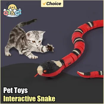 Interactive Snake Cat Teaser Pet Toy Automatic Eletronic Kitten Toys Usb Charging Induction Obstacle Avoidance Silver Ring Snake