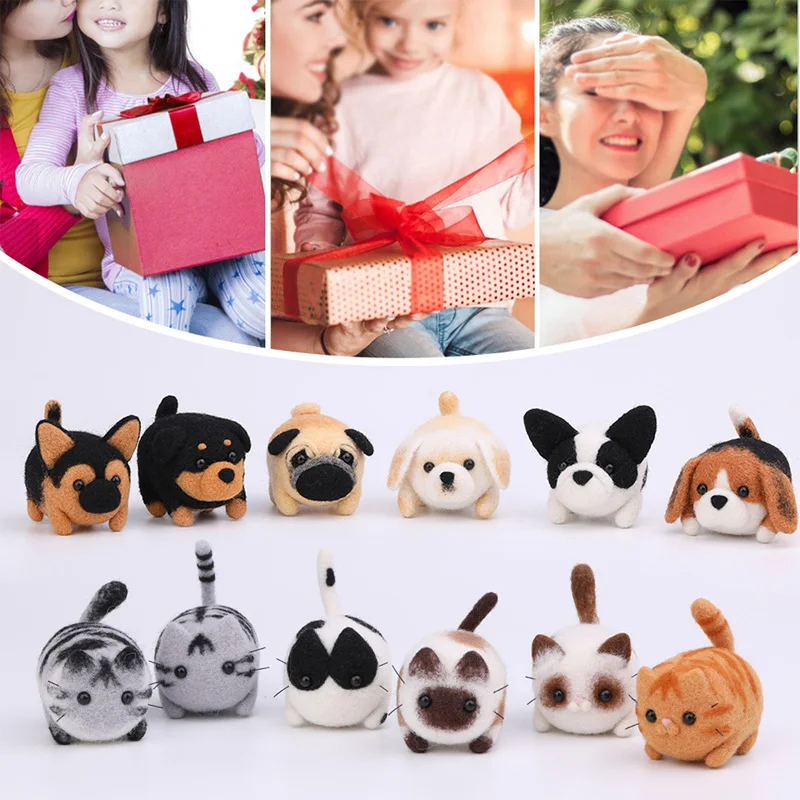 Needle Felting Kit Wool Felting Kit Non-Finished Dog Cat Wool Felting Material Package For Doll Toy Handmade DIY Craft For Child Gift