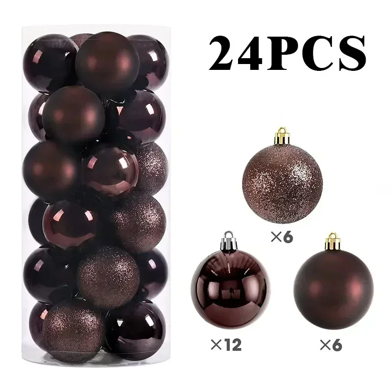 thumbnail image 1 of Juego de 24 adornos navideños de bolas de 8 cm, de plástico pintado, para colgar en el árbol de Navidad, accesorios de decoración navideña, 1 of 5