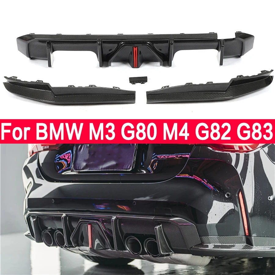 

For BMW M3 G80 M4 G82 G83 Dry Carbon Fiber Car Rear Bumper Diffuser Rear Splitters With lights Spoiler Back lip Upgrade body kit