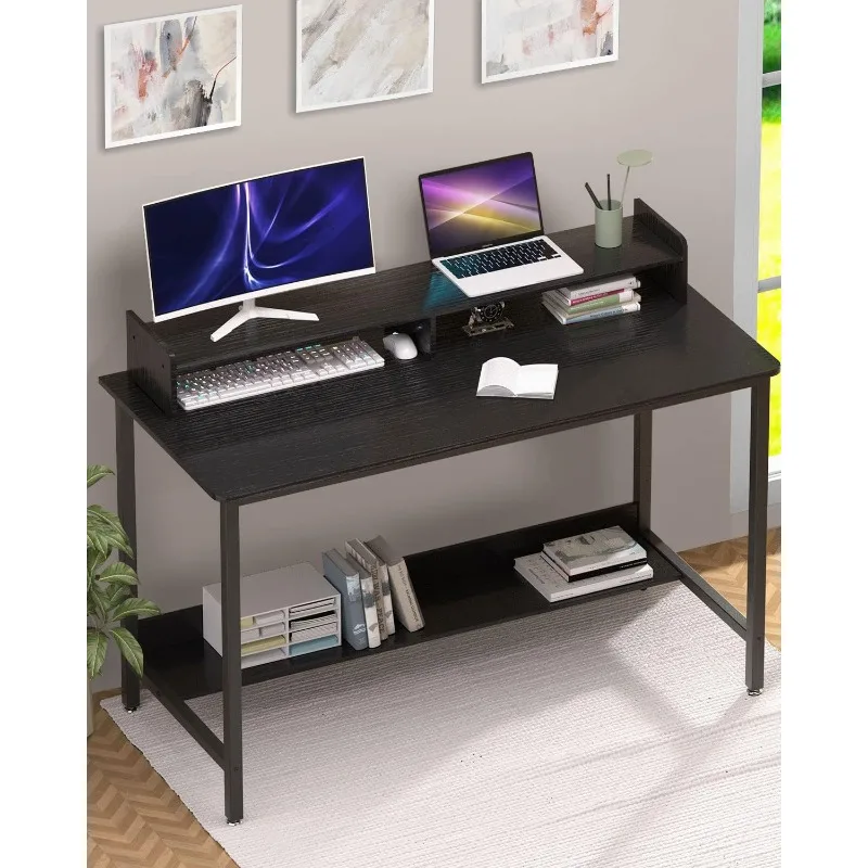 Computer Desk with Shelves, 43 Inch Gaming Writing Desk, Study PC Table Workstation with Storage for Home Office, Living 2