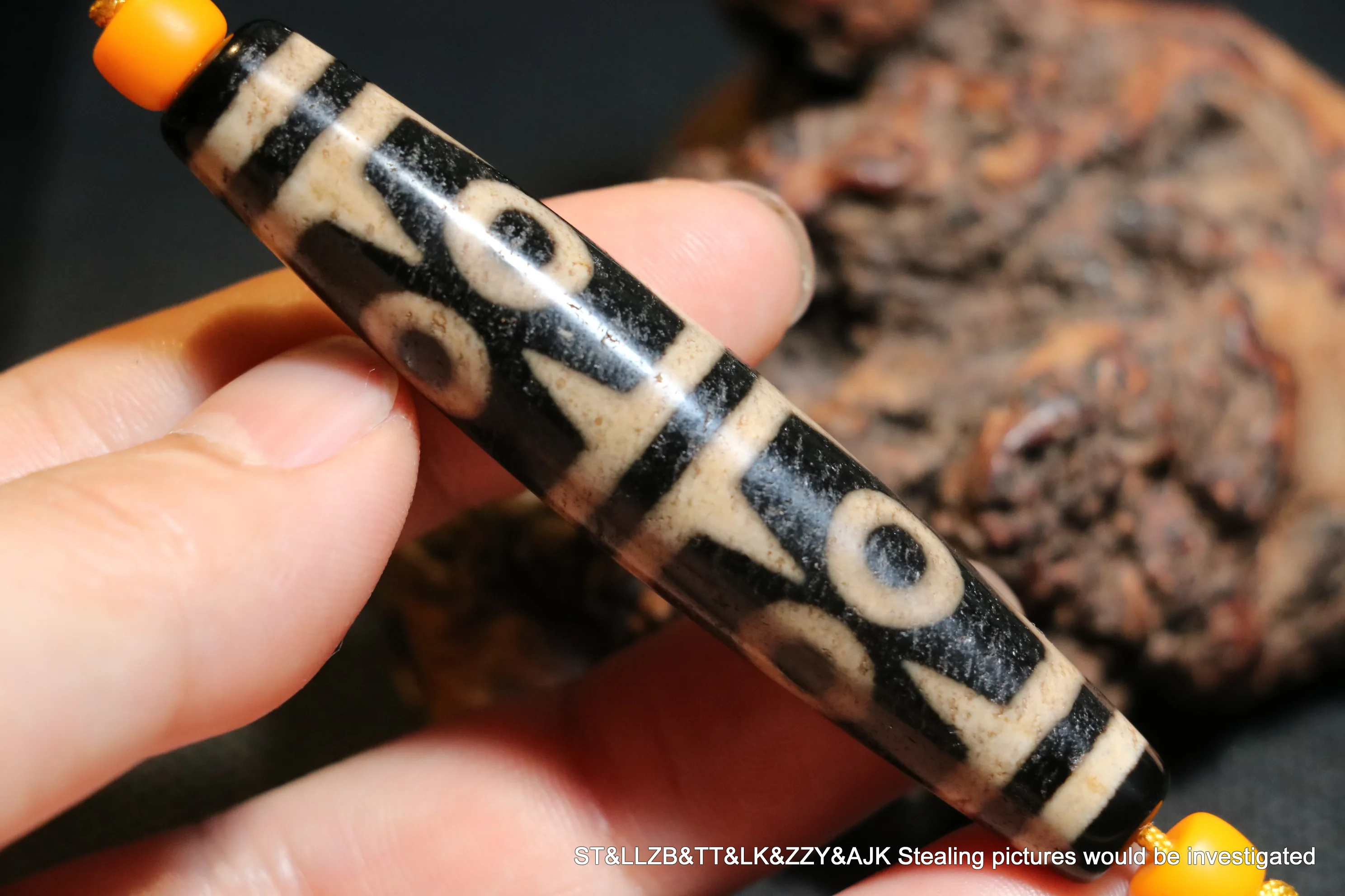 

LKbrother Talisman Treasure Unique Magic Power Tibetan Old Agate 8 Eye Tiger Tooth Long dZi Bead Amulet UP19
