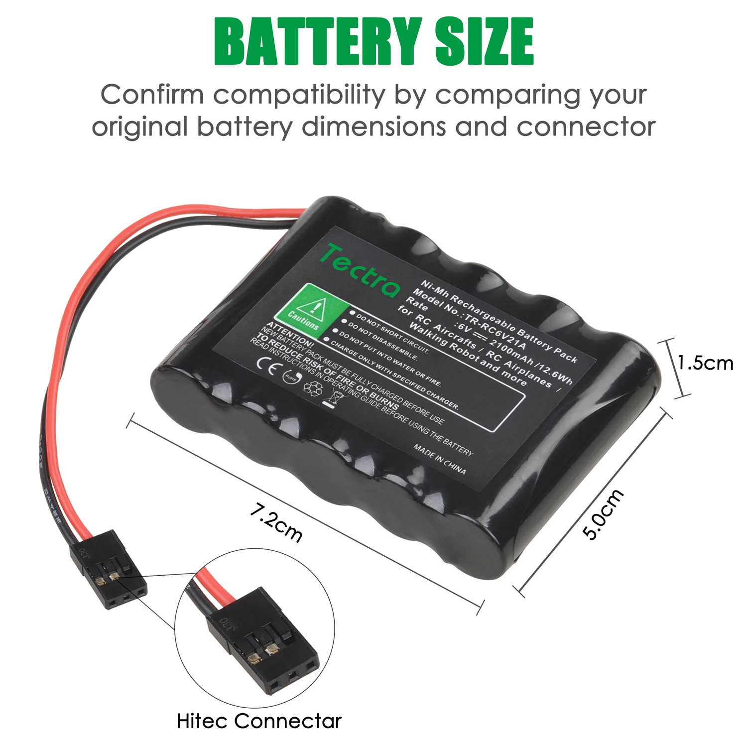 Pack Batteries RC NiMH 6V 2100mAh Connecteur Hitec pour Avion Robot