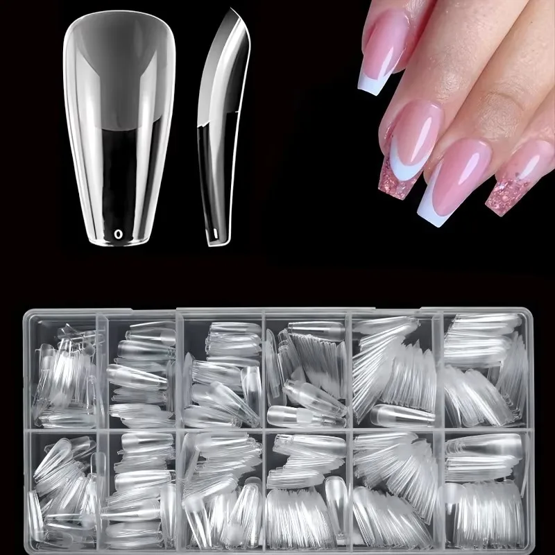 600 Medium Almond-Shaped Nail Patches Almond X Gel Nail Patches Transparent Fake Nails Full-Cover Acrylic Patches for Extension