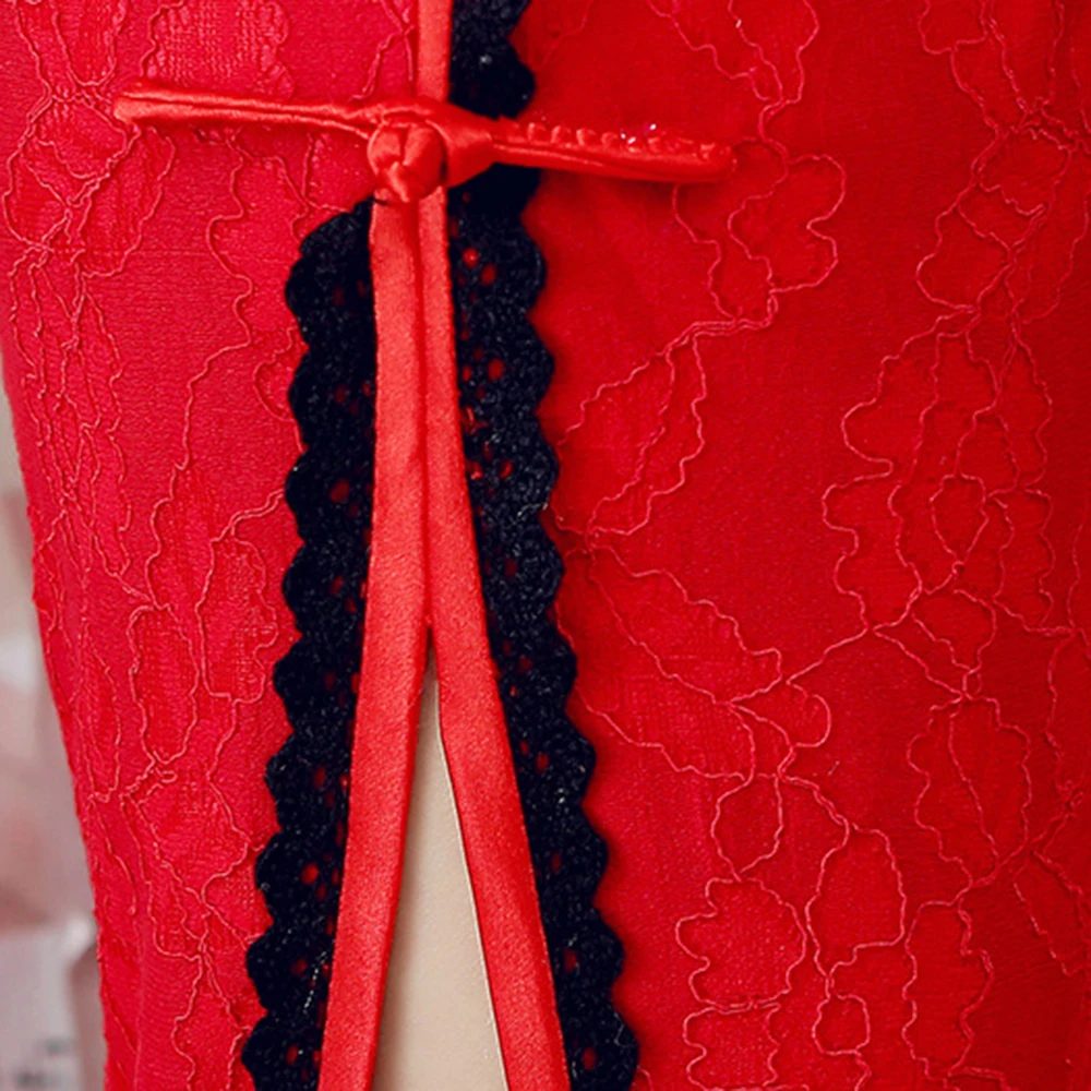 

Женское кружевное платье-Ципао, элегантное винтажное платье средней длины на пуговицах, с модифицированной ретро-юбкой, на лето, A30