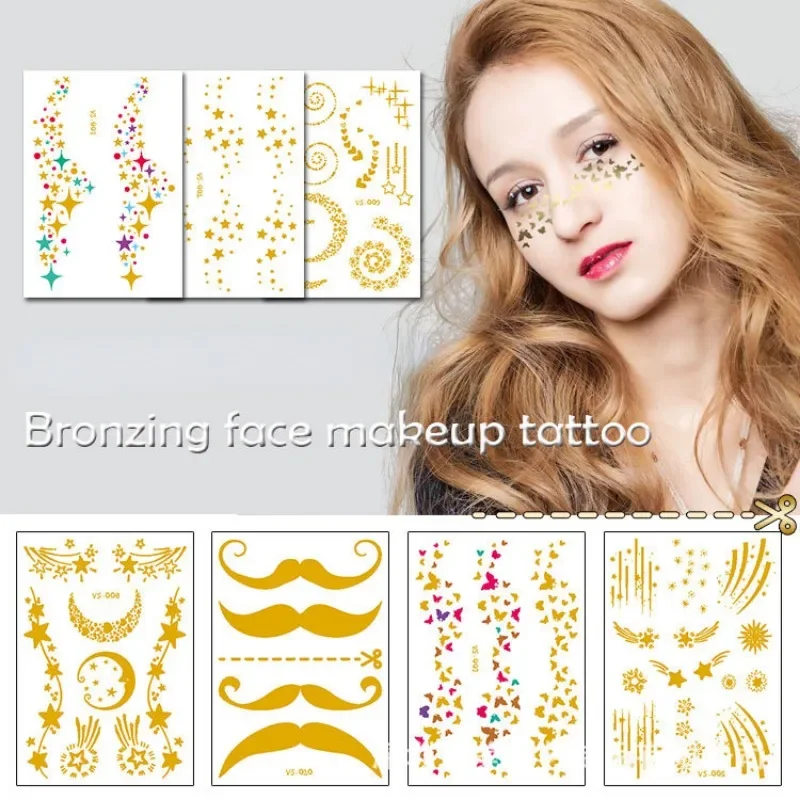 

Временные блестящие золотистые наклейки, косметика для лица, красота, луна, звезды, украшения для лица, тату, водонепроницаемая Свадебная невеста