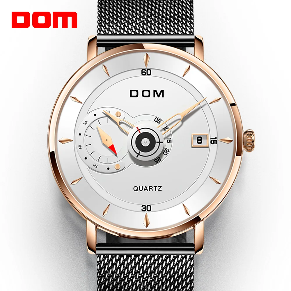 DOM Sport Mens Watches Top Brand Luxury Full Steel Quartz Clock Waterproof Big Dial Watch Men Auto Male Wristwatch M-1299