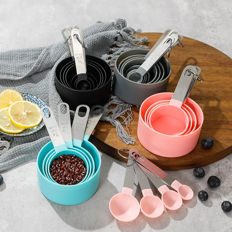 Silicone Collapsible Measuring Cups & Measuring Spoons 8-piece Set With  Blue Baking Spatula and Orange Cleaning Brush Tool 