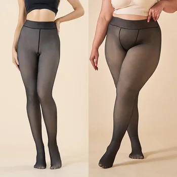 Plus Size Women's Fleece Warm Winter Tights Leggings Thick Fleece Panty Fake Translucent Pantyhose Thermal Stockings Woman 1