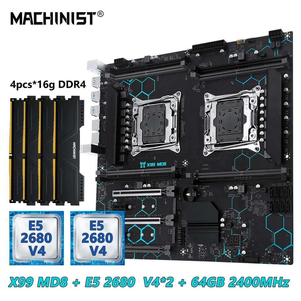MACHINIST X99 MD8 Dual CPU Motherboard Combo Optional Intel Xeon