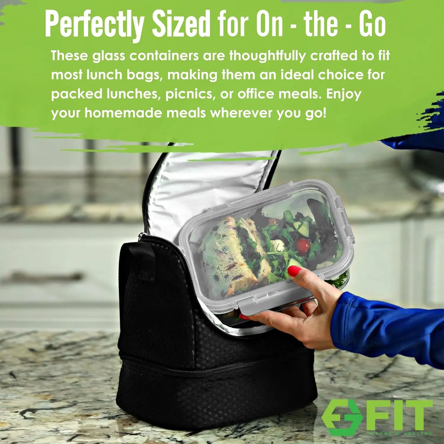 Glass Meal Prep Containers, 2 & 3 Compartments-Portion Control, Lunch Container Set, Food Storage, Airtight Lids, Oven & Freez