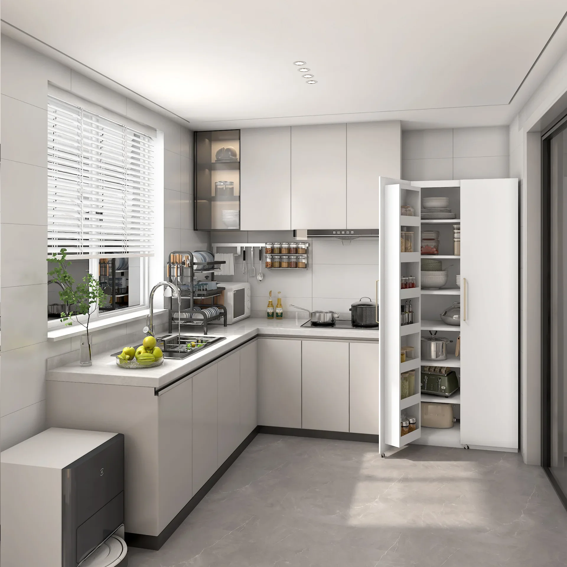 Sideboard Kitchen Cabinet,Tall White Storage Cabinet with 2 Doors and Adjustable Shelves, Food Storage  Locker Home Cabinets 5