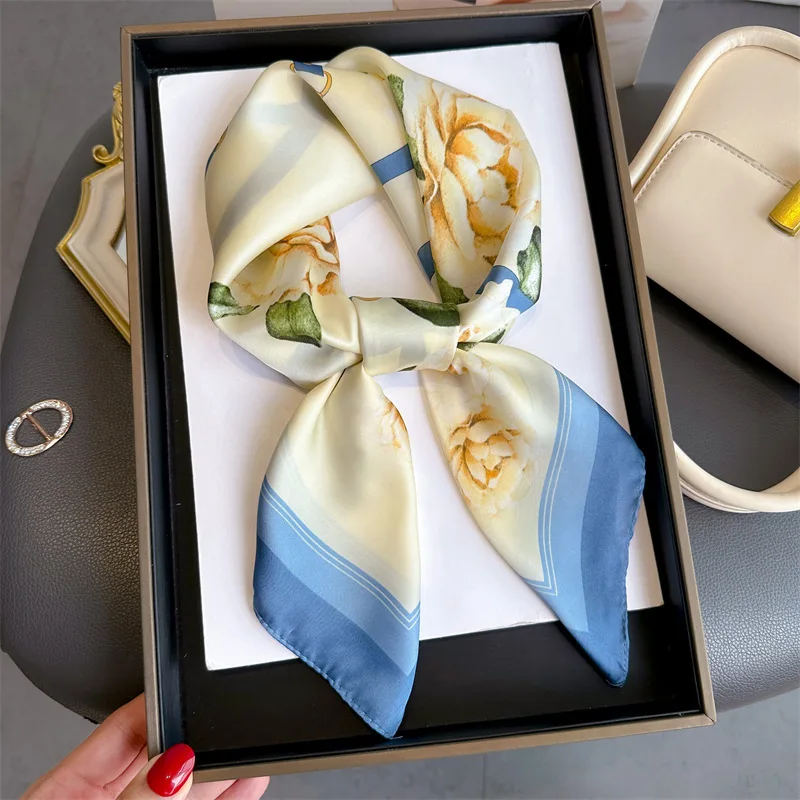 Women Printing Elegance 70X70cm Silk Scarf Spring Summer New Lady Hijab Hairband Soft Headband Ribbon Kerchief Mom Foulard Gift 3