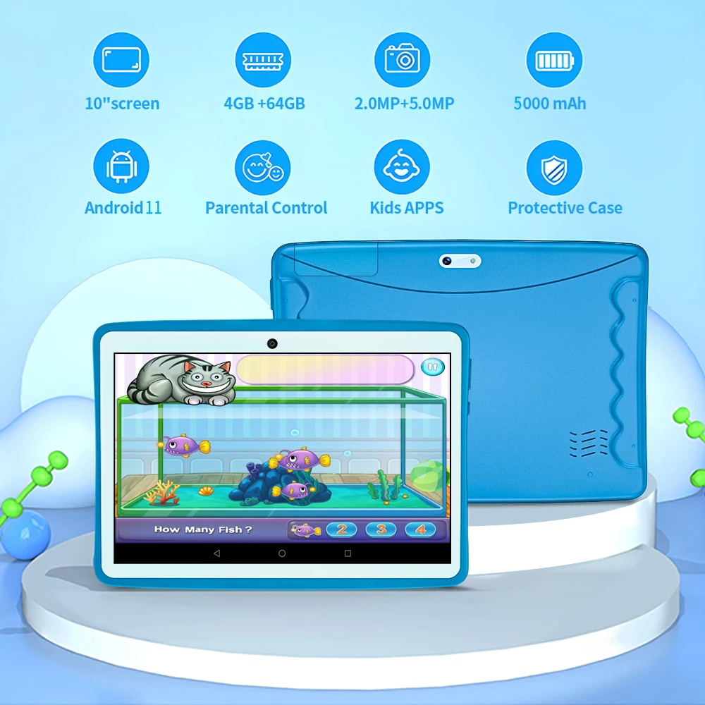 2025-New large-size 10.1  Kid's Tablet  K107 high-definition screen 4GB RAM 64GB ROM built-in game support Google 2MP+5MP camera 2