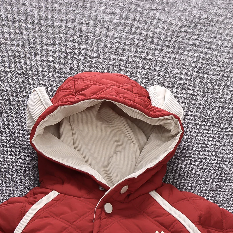 Children's Hooded Coat Winter Hot Fashion Baby Coat Thickened Cotton-padded Jacket Contrast Color Girl's