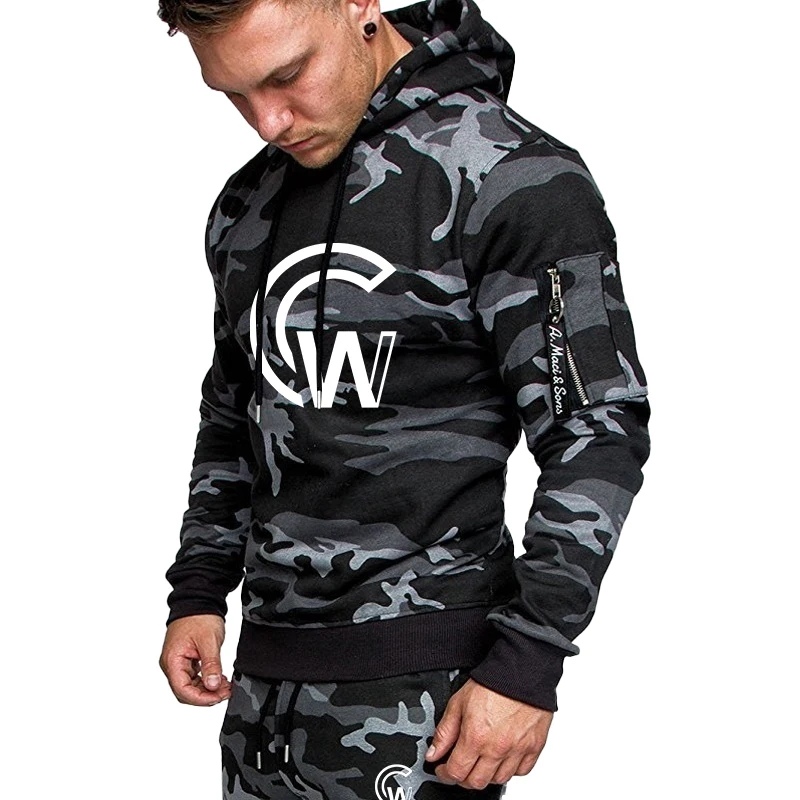 Autumn men's fitness sportswear jogging set camouflage printed hoodie top+pants sportswear men's outdoor running jogging set
