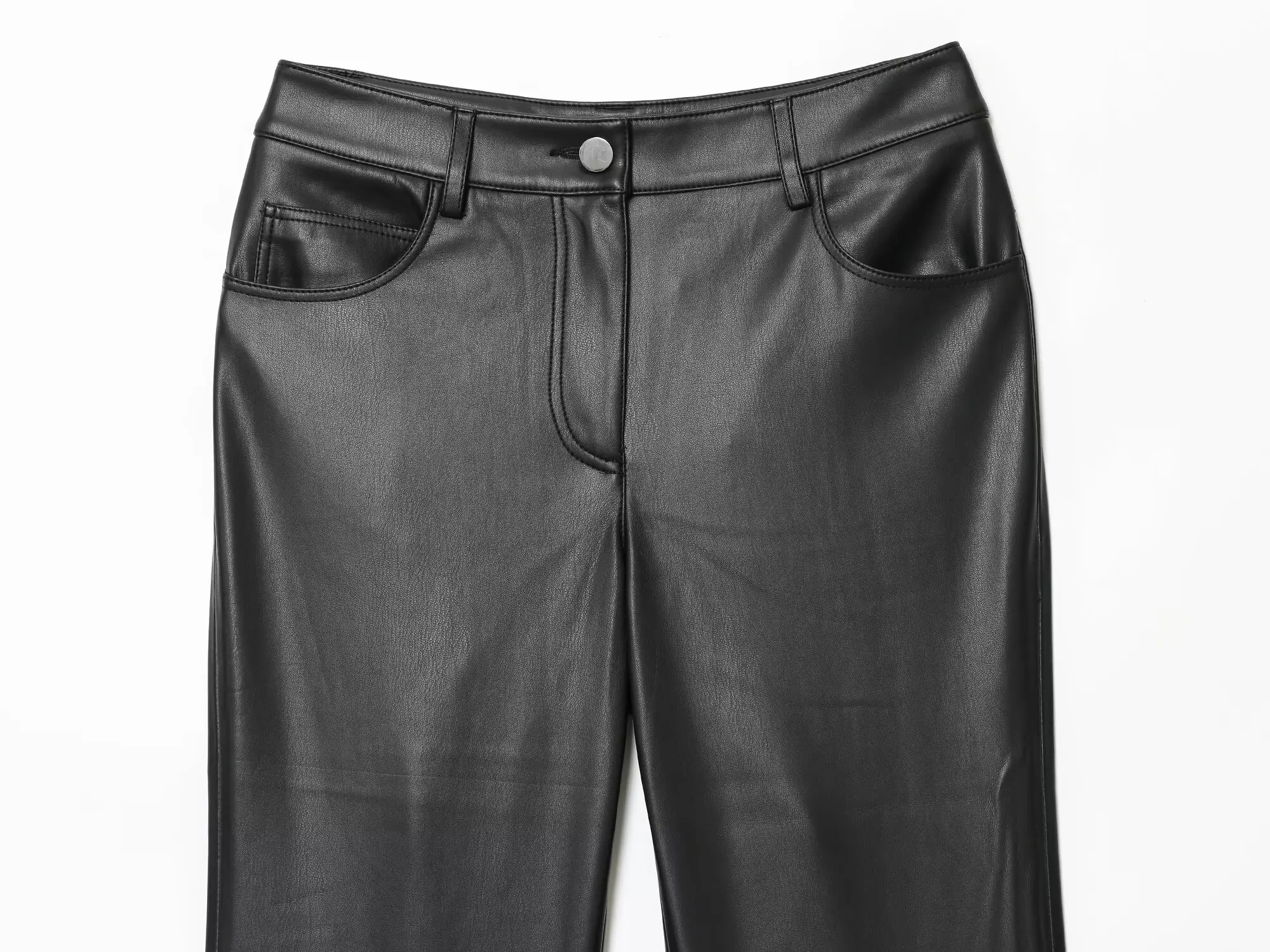 Women Straight Slimming Leather Pants Female High Waist Side Pockets Solid Casual Elegant Spring Fall Long Trousers Streetwear